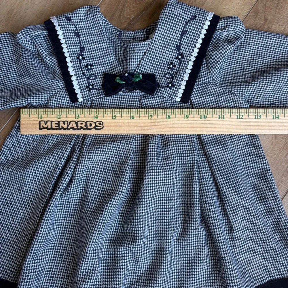 VTG Rare Editions 24M Toddler Girls Houndstooth Sailor Collar Dress Navy Blue